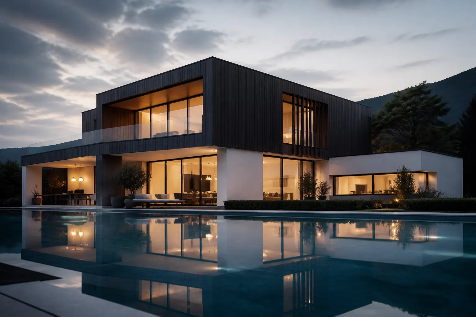 Architekturvisualisierung eines kubischen Hauses mit Pool
